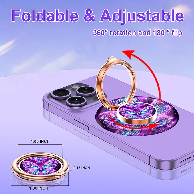 Magnetic Phone Ring Holder for MagSafe Grip,[Super Magnet],Stylish 360° Rotation Cell Phone Grip Stand Finger Ring Kickstand for iPhone 17 16 15 14 Pro Max,iPad and Smartphones,Purple