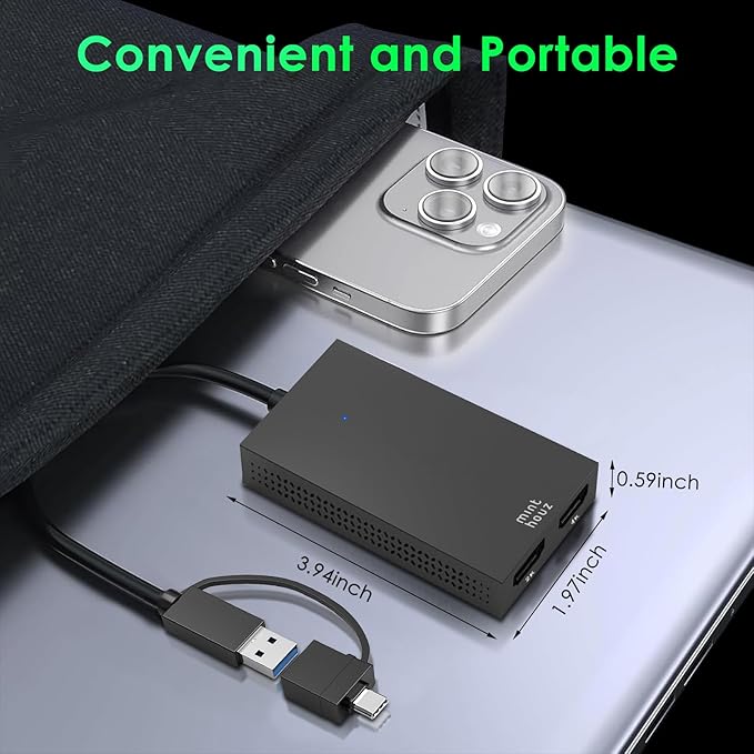 Minthouz HDMI Splitter for Dual Monitors, Universal Video Graphics Adapter for Thunderbolt 5/4/3, USB 4, USB-A/C, Mac and Windows, USB-C to 4K@30Hz &1080p@60Hz HDMI Extender for Windows & MacBook
