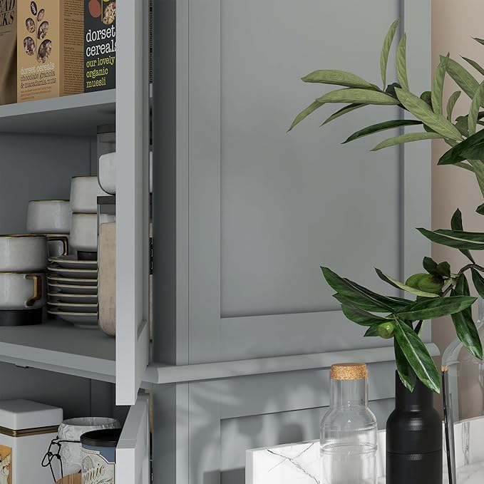HOMCOM 72.5" Freestanding Kitchen Pantry Cabinet, Tall Storage Cabinet with 4 Doors and 2 Adjustable Shelves for Dining Room, Gray
