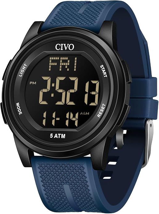 CIVO Digital Watches for Men Women: Sports Waterproof Wristwatch with Stopwatch Alarm Date - LED Backlight Big Numbers Silicone Watch for Outdoor Camping Running Cycling