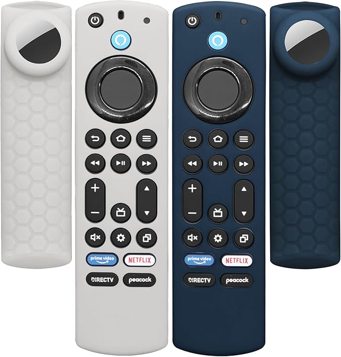 TV 4-Series Cover with AirTag Holder for Toshiba/Insignia Omni Series, Compatible with NS-RCFNA-21 CT-RC1US-21 CT95018 Voice Remote Control,with Hole for Tile Sticker,Grey+Navy Blue