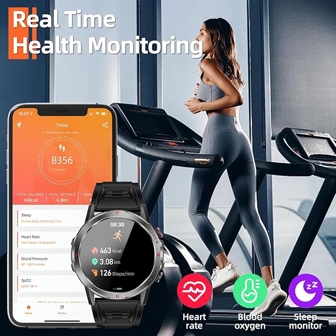 Smart Watch for Women Men, 1.43" AMOLED Smartwatch with Bluetooth Calling Heart Rate/Blood Oxygen/Sleep/Stress Monitoring Multi Sports Modes IP68 Waterproof (Black)