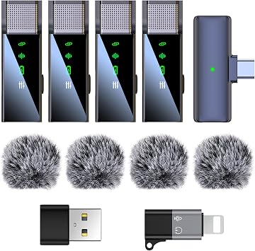4 Pack Wireless Lavalier Microphone for iPhone Android Phone Pad PC