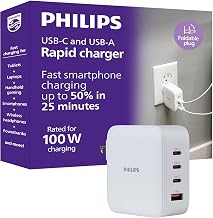 Philips USB C Fast Charger, 100W, 4-Ports, 3 USB-C, 1 USB-A, Foldable Plug - Image 1