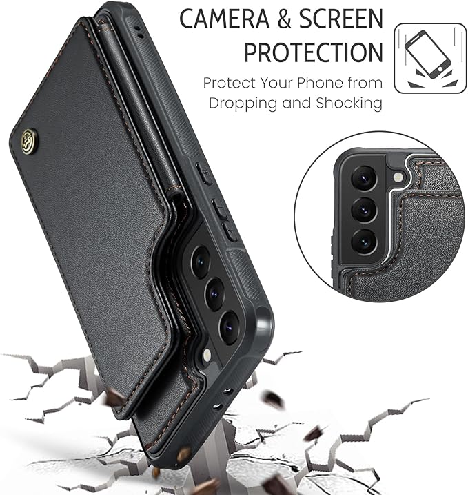 Bemal for Samsung Galaxy S21 Wallet Case with Card Holder, RFID Blocking, Shockproof Leather Kickstand for Men and Women, Durable Protective Phone Cover for 6.2", Black