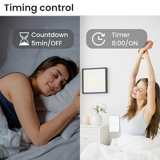 WiFi Smart Wall Light Switch, 3 Way Multi-Control, 2.4GHz Wi-Fi Touch Switch, Neutral Wire Required, Adapt with Smart Life/Tuya App, Compatible with Alexa and Google Home, White 1 Gang