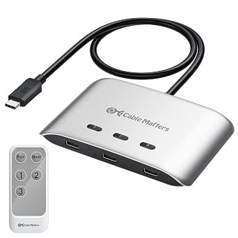 Cable Matters 20Gbps USB C KVM Switch, 3-in-1-Out, 140W PD Charging