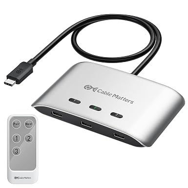 Cable Matters 20Gbps USB C KVM Switch, 3-in-1-Out, 140W PD Charging