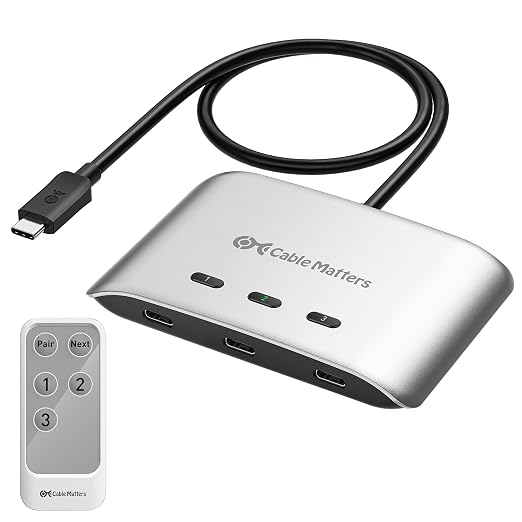 Cable Matters 20Gbps USB C KVM Switch, 3-in-1-Out, 140W PD Charging