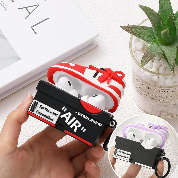 for Apple AirPods Pro 2nd Generation Case,Cute Cartoon Shoe Box Soft Silicone Protective Cases for AirPods Pro 2 Case with Keychain for Women Men, A-Red+Purple,2Pack