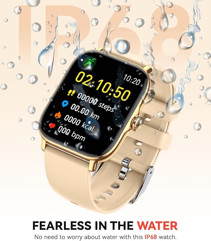 Smart Watch for Women Men- Answer/Make Call, IP68 Waterproof Fitness Step Tracker Watch with Sleep Monitor/Activity Counter/110+ Sport Mode, Smartwatch for Andriod iPhone Compatible, Gold