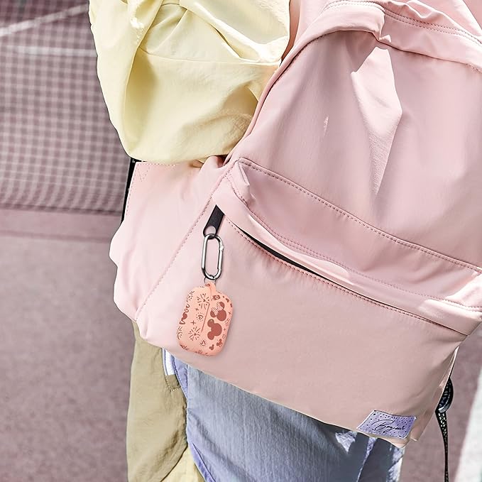 Compatible with Airpods Pro 2nd/1st Generation Case Cover with Keychain, Women Men Soft Silicone Two-Tone Cute Cartoon Engraved Convenience Protective Case, Front LED Visible Pink/Deep Pink