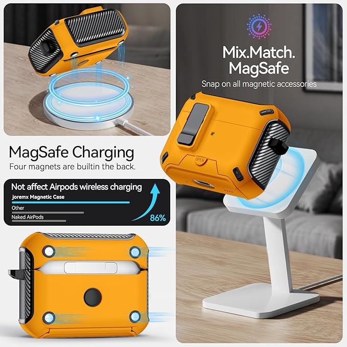 for AirPods Pro 3 Case (2025) with Phone Stand,（with Automatic Snap Switch） Carbon Fiber Design Protection Cover with Cleaning Pen,Yellow