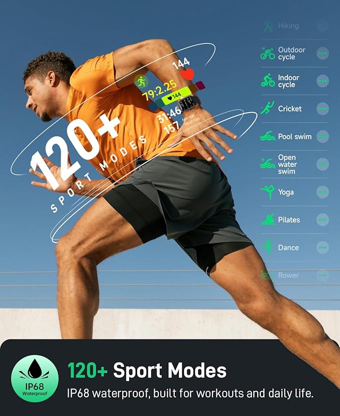 Smart Watches for Men (Android & iPhones), 1.85" HD Alexa Built-in Smart Wacth With Heart Rate Monitor, Sleep/Step Tracker, 120+ Sport Modes Fitness Tracker Watch for Women, IP68 Waterproof Watch