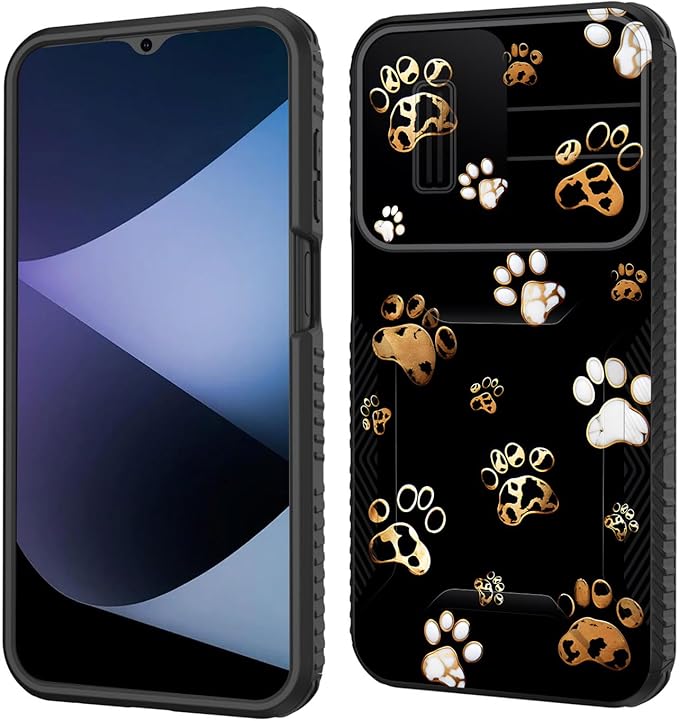 for Galaxy A15 5G Case Built in Slide Camera Lens Cover,Heavy Duty Shockproof Protection Dual Layer Case for Samsung Galaxy A15 5G 6.5 inch 2024,Cute Dog Paw Prints