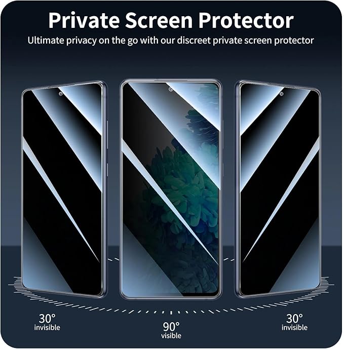 Privacy Screen Protector for Samsung Galaxy S20 FE, Anti-Spy Tempered Glass, 9H Hardness Anti-Scratch, 2.5D Curved Edges, Bubble-Free Case Friendly - 3 Pack