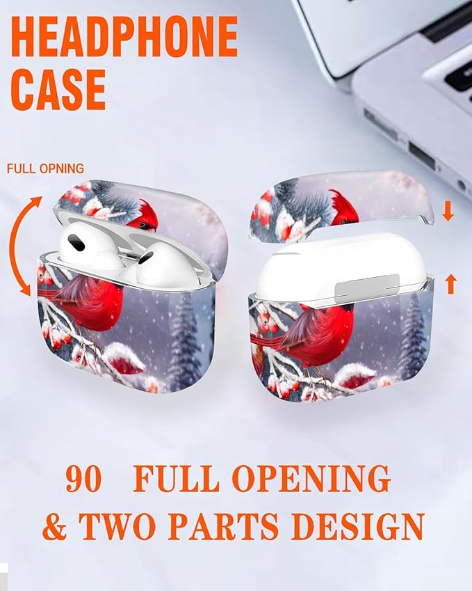 Compatible with Airpod Pro 2nd/1st Generation,Full Protection Cover for Women,Accessories Hard Case Portable & Shockproof for Airpod Pro 2nd Charging Case 2023/2022/2019(Red Bird Snow Covered Branch)