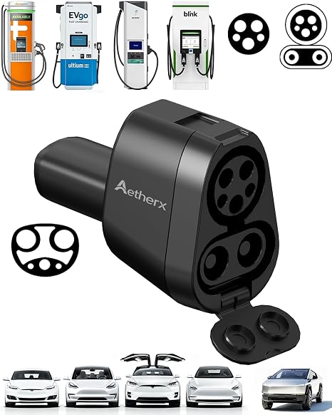 Aetherx 2-in-1 CCS1 & J1772 to NACS Adapter, 250kW 500V DC Tesla Charger Adapter for ChargePoint/EVgo/Electrify America CCS1 Stations & Level 1/2 AC Chargers, for Model 3/Y/S/X/Cybertruck