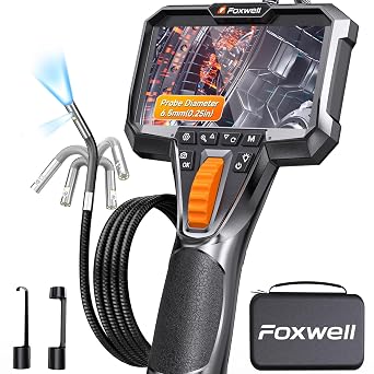 FOXWELL 2-Way 220° Articulating Borescope Camera with Light, Dual Lens