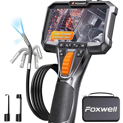 FOXWELL 2-Way 220° Articulating Borescope Camera with Light, Dual Lens