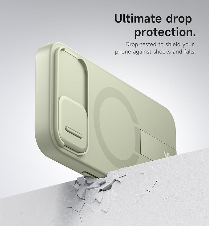 SURITCH for iPhone 17e/16e Case with Magnetic Camera Slide Cover and Adjustable Kickstand, Compatible with MagSafe, Shockproof Bumper Case Slim Protective Cover 6.1 Inch,Green