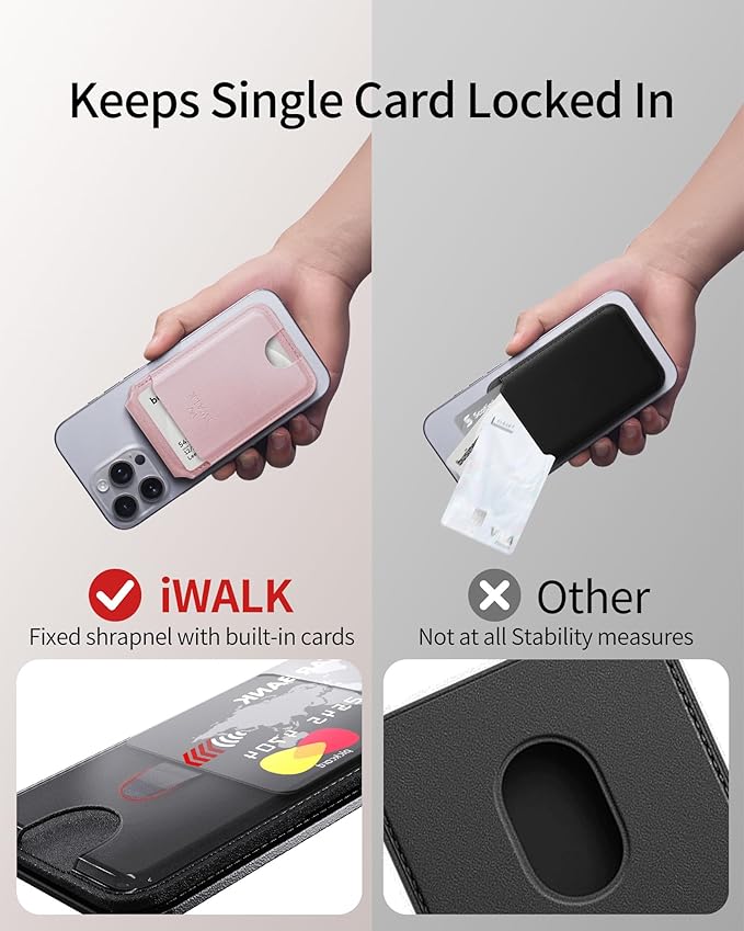 iWALK Stronger Magnetic Wallet, Upgraded for MagSafe Wallet, RFID Blocking, 5 Card Holder with Adjustable Stand, Slim Leather Phone Wallets for iPhone 17/16/15/14/13/12 Series, iPhone Wallets