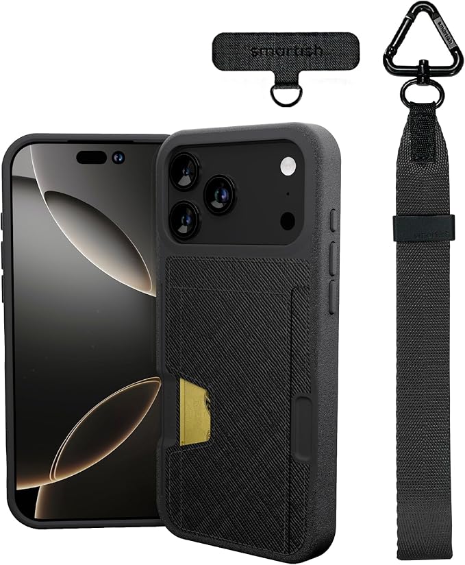 Smartish® iPhone 17 Pro Max Wallet Case + Phone Wristlet - [Slim + Protective] Phone Case Credit Card Holder + Detachable Wrist Strap Loop for Apple iPhone 17 Pro Max - Black Tie Affair