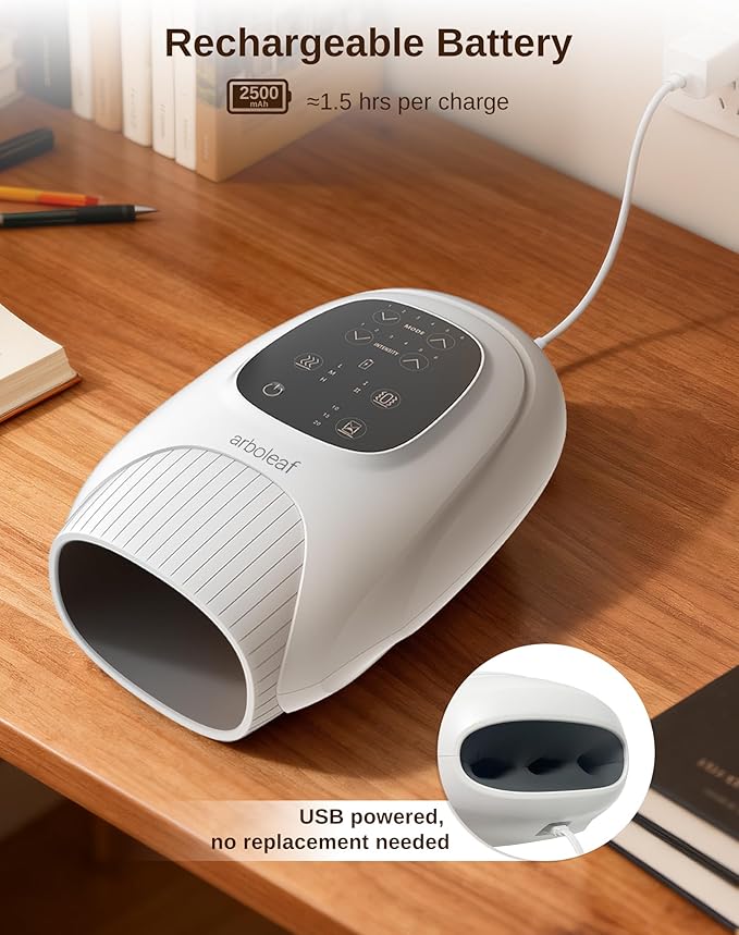 arboleaf Hand Massager with Heat and Compression, Gifts for Women Men Mom Dad, 6 Modes and 3 Heating Options, Cordless & Powerful Hand Massager for Finger, Wrist, Palmand Lower Forearm