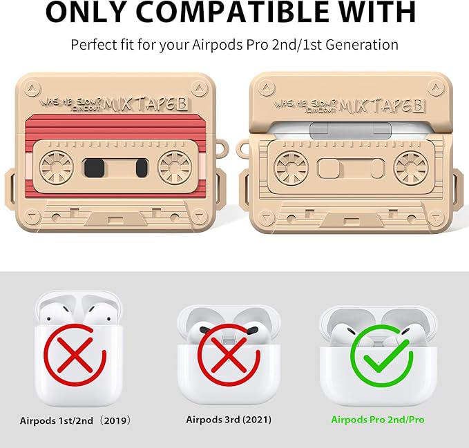 AirPods Pro 2 Case Cover, KOREDA Funny Cassette Tape Design Case for Airpods Pro 2nd Generation/1st Generation (2023/2022/2019), Cute Cartoon Fashion Silicone Protective Case for Women Men