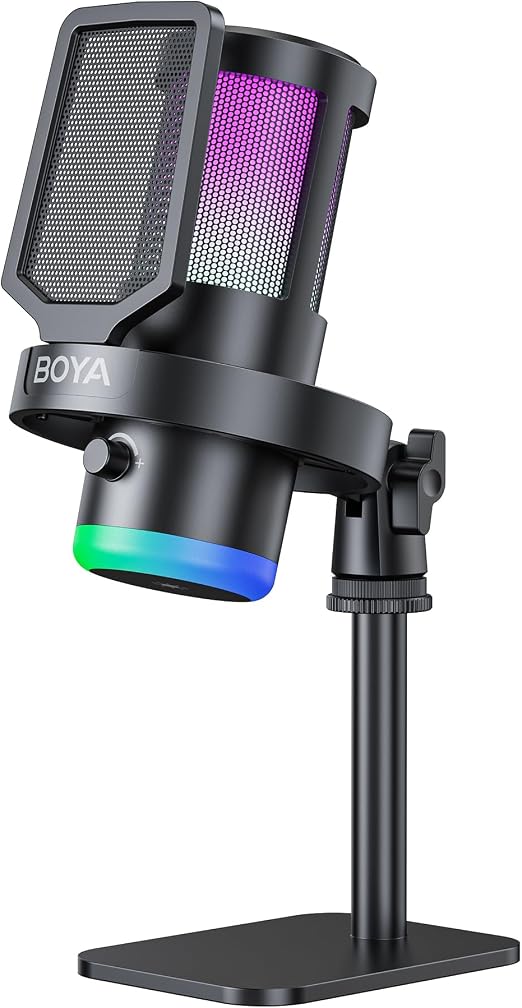 BOYA USB Gaming Microphone, 192kHz/24bit, Supercardioid + ENC Noise Cancellation, Touch Mute, 9 RGB Effects, Gain Knob, Monitor Jack, Microphone for PC/PS4/PS5/Mac/Android/iOS/Streaming/Podcasting