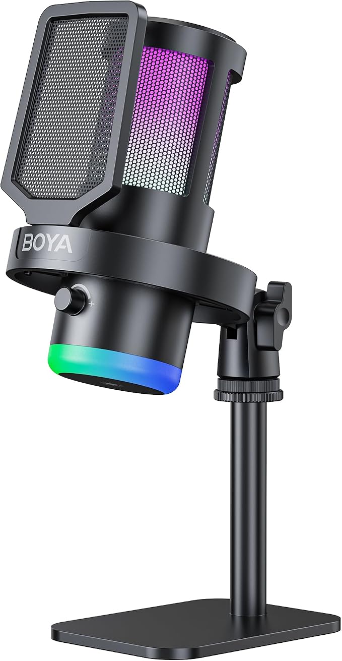 BOYA USB Gaming Microphone, 192kHz/24bit, Supercardioid + ENC Noise Cancellation, Touch Mute, 9 RGB Effects, Gain Knob, Monitor Jack, Microphone for PC/PS4/PS5/Mac/Android/iOS/Streaming/Podcasting