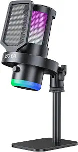 BOYA USB Gaming Microphone, 192kHz/24bit, Supercardioid + ENC Noise Cancellation, Touch Mute, 9 RGB Effects, Gain Knob, Monitor Jack, Microphone for PC/PS4/PS5/Mac/Android/iOS/Streaming/Podcasting
