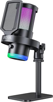 BOYA USB Gaming Microphone, 192kHz/24bit, Supercardioid + ENC Noise Cancellation, Touch Mute, 9 RGB Effects, Gain Knob, Monitor Jack, Microphone for PC/PS4/PS5/Mac/Android/iOS/Streaming/Podcasting