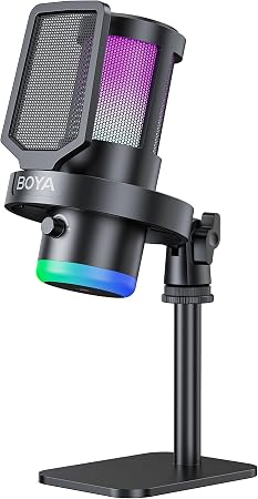 BOYA USB Gaming Microphone, 192kHz/24bit, Supercardioid + ENC Noise Cancellation, Touch Mute, 9 RGB Effects, Gain Knob, Monitor Jack, Microphone for PC/PS4/PS5/Mac/Android/iOS/Streaming/Podcasting