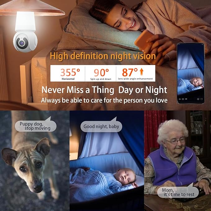 Light Bulb Security Camera WiFi Indoor/Outdoor Cam with Socket, AI Human Detection, Live View, 2-Way Audio, LED Smart Cameras for App Remote Control, V380 PRO White
