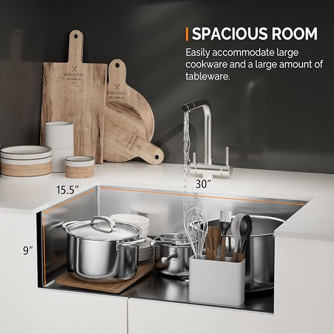 ROVSUN 30 Inch Stainless Steel Drop In, Kitchen Utility Sink, Workstation Deep Single Bowl, Integrated Ledge Multifunctional Workstation Sink Set,Silver