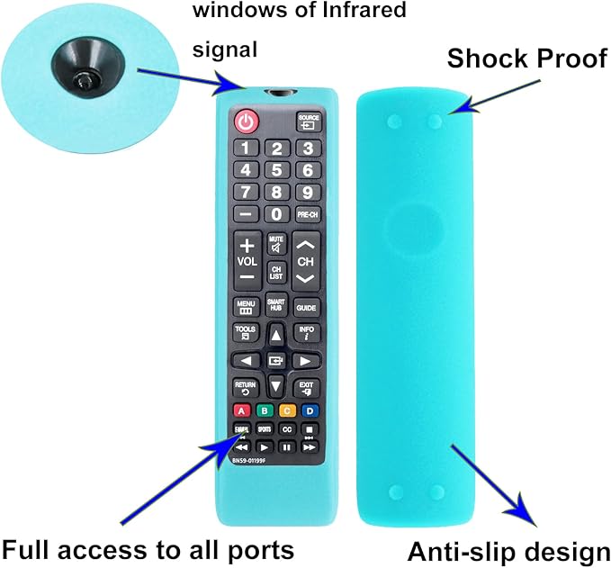 Silicone Glow Case with Strap for Samsung Smart TV Remote - Silicone Cover for Samsung TV BN59-01301A BN59-01315A BN59-01199F Remote Control Replacement Skin Sleeve Glow in The Dark - Blue