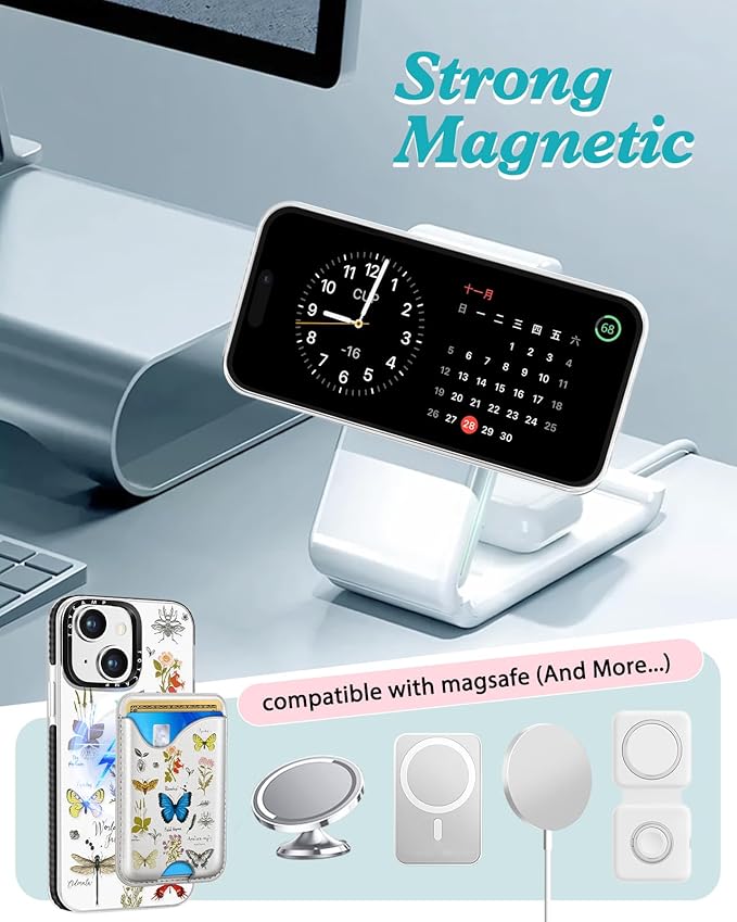 Toycamp for iPhone 15 Case - Compatible with Magsafe with Credit Card Holder Wallet Magnetic Cute Women Teen Girls Kawaii Girly Unique Design Pretty Butterfly Phone Cover for Apple 15 6.1"