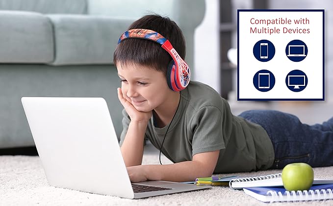 eKids Spiderman Kids Headphones, Adjustable Headband, Stereo Sound, 3.5Mm Jack, Wired Headphones for Kids, Earphones for School, Home or Travel