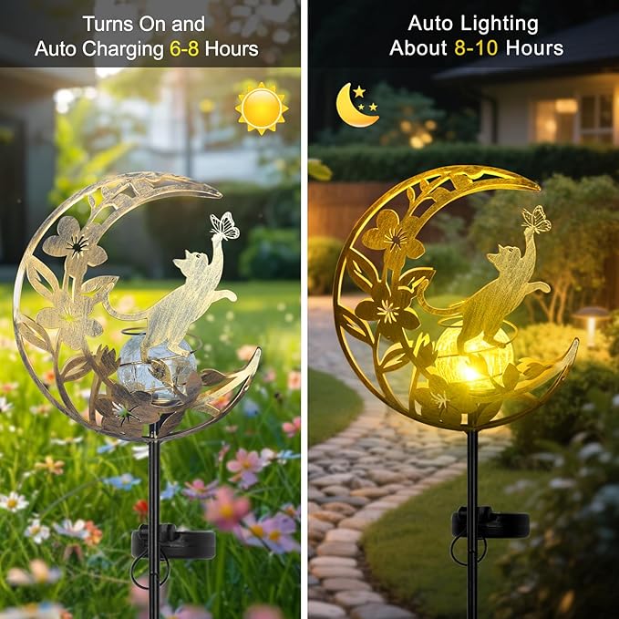 JOBOSI Solar-Powered Moon Cat Decorative Gift, Solar Moon Cat Ground Stake Light, Mother's Day Gift, Gifts for Women Mom Grandmother, Garden Lawn Decor Christmas & New Year Gift Cat