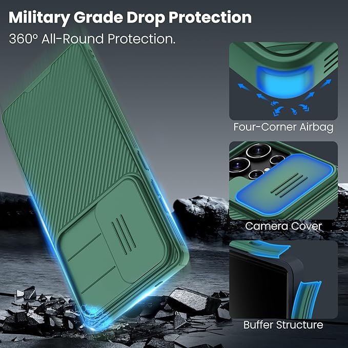 Nillkin Galaxy S25 Ultra Case, CamShield Pro for Samsung Galaxy S25 Ultra Case with Slide Camera Cover Slim Phone Case 2025 6.9'' (Green)