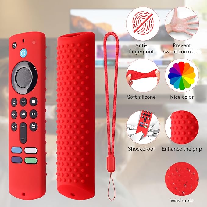 Silicone Remote Cases for Fire TV Stick 4K Max / 4K Max 2nd / Toshiba/Insignia/Pioneer/Omni Series Fire TV Alexa Voice Remote Enhanced w/Lanyard (1 Pc, Red, NOT Glow)