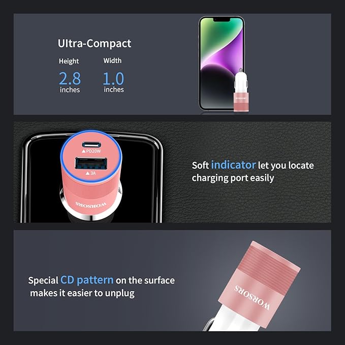 35W USB C Fast Car Charger [Apple MFi Certified] Compatible with iPhone 14 Pro/14 Pro Max/14+/13/12/11/Mini/XS/XR/8, 20W PD3.0 Rapid Charging Adapter + 3Ft Type C to Lightning Cable - Pink