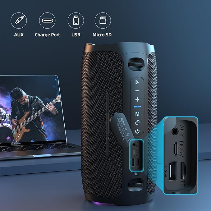 ZEALOT Portable Bluetooth Speaker,80W Peak(60W) Booming Sound Speakers with LED Light,Bluetooth 5.3, Loud Speaker for Home,Party,Camping,Beach,Gifts(Black)