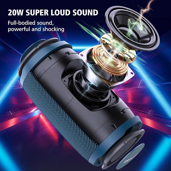 ZEALOT Bluetooth Speaker, Portable Speaker for Beach, IP67 Wterproof, 20W Parlantes Bluetooth, Wireless Outdoor/Home Use, Loud Stereo Sound, Dual Pair, BT5.2/ USB/TF Card/AUX, for Outdoor Home-Blue