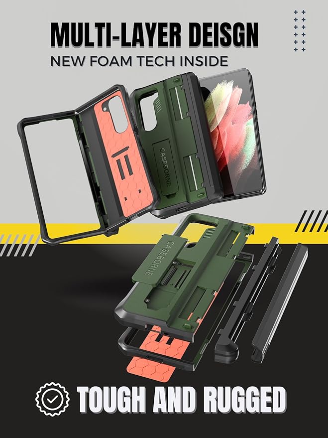CaseBorne V Compatible with Samsung Galaxy Z Fold 5 Case - Full Body Protective Case with Hinge Cover, [Tempered Glass Screen Protector], Kickstand and S Pen Holder, [Recycled Materials] Green