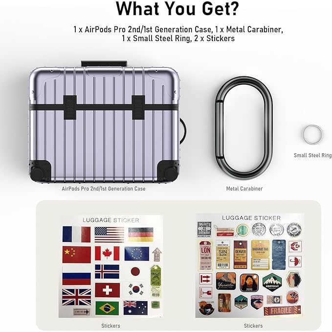 KOREDA for AirPods Pro 2nd/1st Generation Case, Cute Funny Suitcase Design Case for Airpods Pro 2, Fashion Protective Hard Cover for Women Men with Keychain