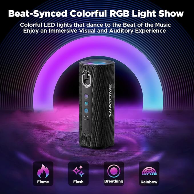 MIATONE Bluetooth Speaker 40W BT 6.0 Outdoor Portable Bluetooth Speakers with 3 EQ,Deep Bass,24H Playtime TWS,IPX7 Waterproof Shower Speakers Bluetooth Wireless Portable Speaker for Party/Beach-Black
