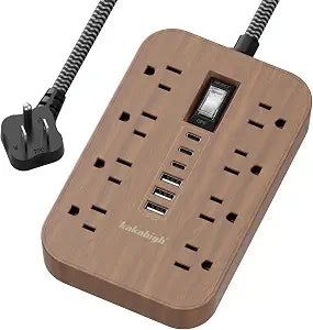 Walnut Power Strip with USB Ports - 5 FT