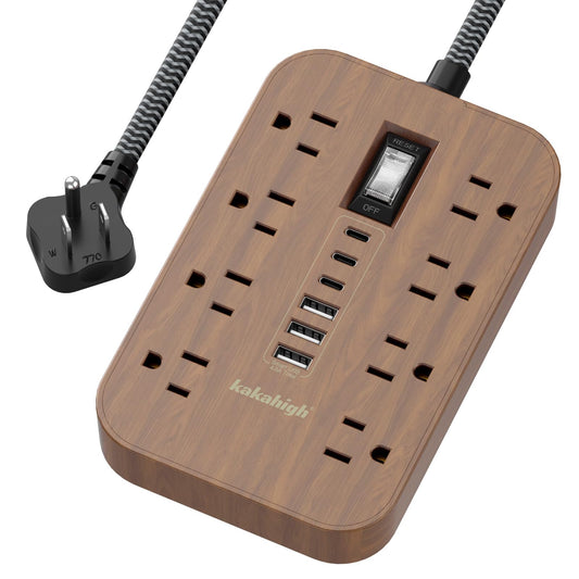 Walnut Power Strip with USB Ports - 5 FT